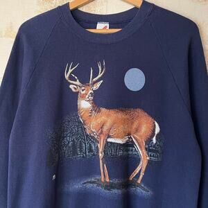 Vintage 1987 Jerzees Buck Deer | Nature Raglan Sweatshirt | Made in USA | Size M